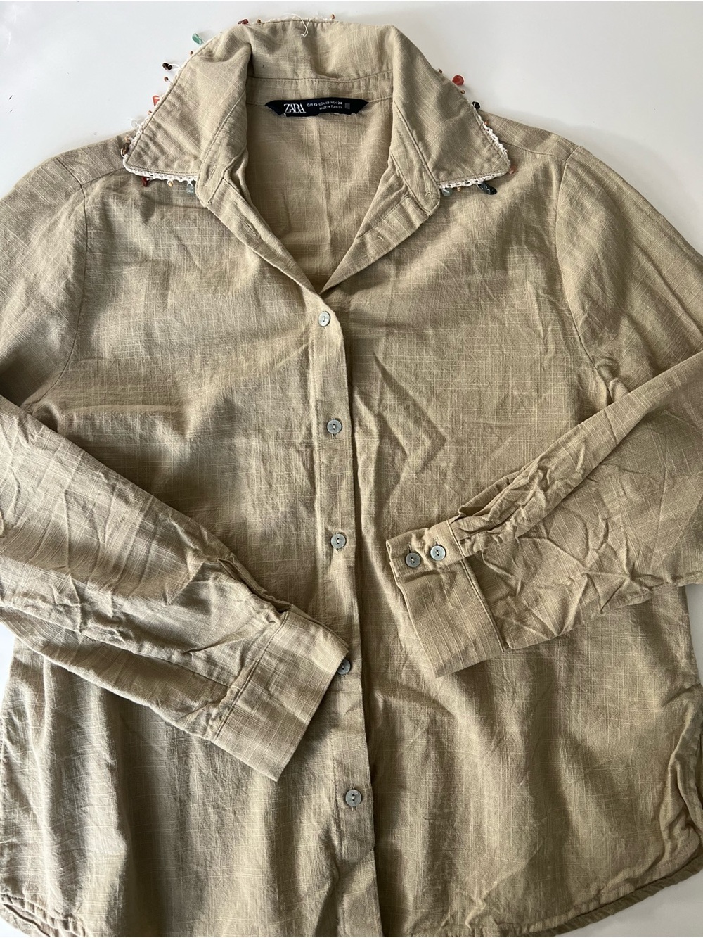 Zara Neutral Beige Linen Button-Down Shirt